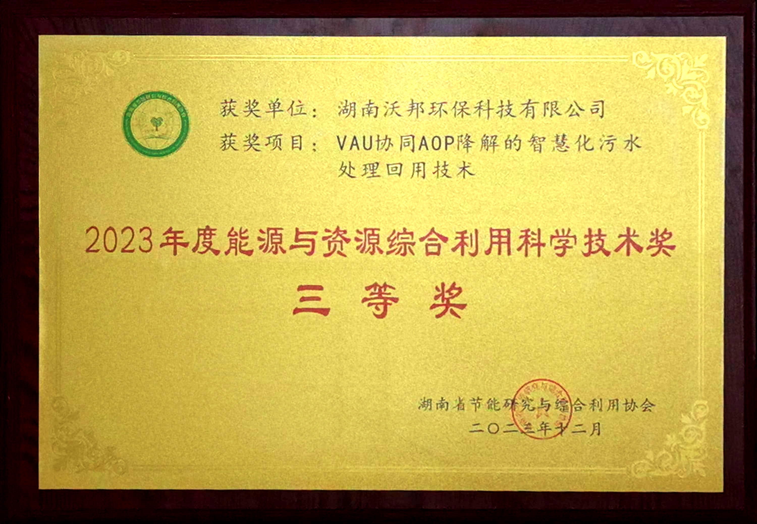 2023年度能源與資源綜合利用科學(xué)技術(shù)獎(jiǎng)三等獎(jiǎng)